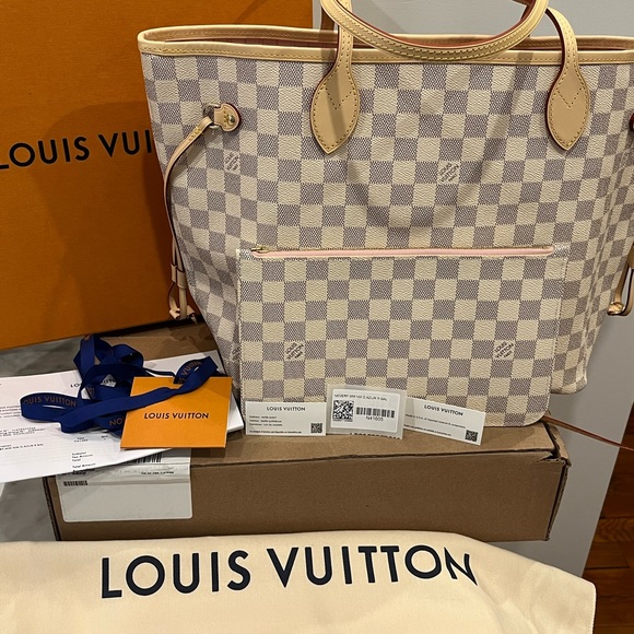 Louis Vuitton Handbags - 100% Authentic Louis Vuitton Damier Azur Neverfull MM w/ Rose Ballerine NWT
